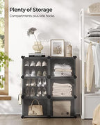 SONGMICS Shoe Rack, 6-Tier with Doors, 24-Pair Storage Cabinet | Shoe Organizer, Steel Frame, Plastic Panel, Bedroom, Entryway, Ink Black and Transparent, DAMION Collection ULPC033B01 - Image 4
