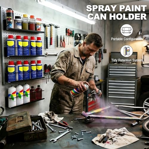 6 Pack Wall-Mounted Spray Bottle Holder, Heavy-Duty Steel Black Aerosol Can Storage Rack with 30 Holes, Spray Paint Can Organizer for Garage, Shop, Home, Tool Trailer & Service Truck - Image 6