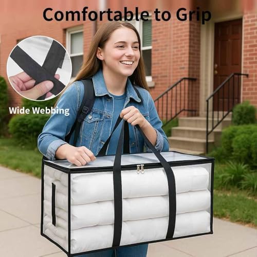 16 Pack-Extra Large Heavy Duty Moving Bags - Waterproof Storage Totes with Handles & Zippers, Foldable for College Dorm, Storage (Clear) - Image 5