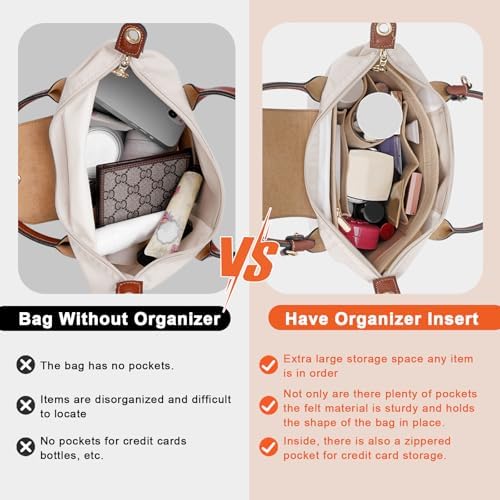 LOUKAYCCI Felt Purse Organizer Insert for Longchamp Le Pliage L Handbag Insert (Large, Beige) - Image 3
