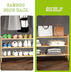 BMOSU 3-Tier Bamboo Extended Shoe Rack Premium Stackable Shoe Shelf Storage Organizer for Hallway Closet Living Room Entryway Organizer (Natural Bamboo) - Image 5
