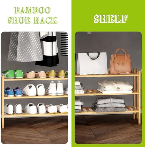 BMOSU 3-Tier Bamboo Extended Shoe Rack Premium Stackable Shoe Shelf Storage Organizer for Hallway Closet Living Room Entryway Organizer (Natural Bamboo) - Image 5