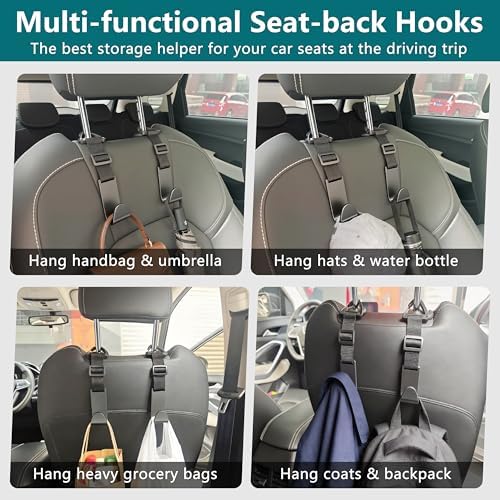 Amooca 4 Pack Anti-drop Headrest Hooks Adjustable Car Seat Organizer - Image 4