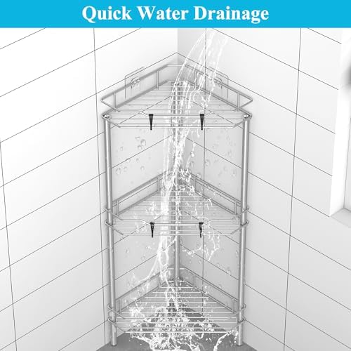 HuggieGems Metal Floor Standing Corner Shower Caddy, Gray, 3 Tier - Image 6