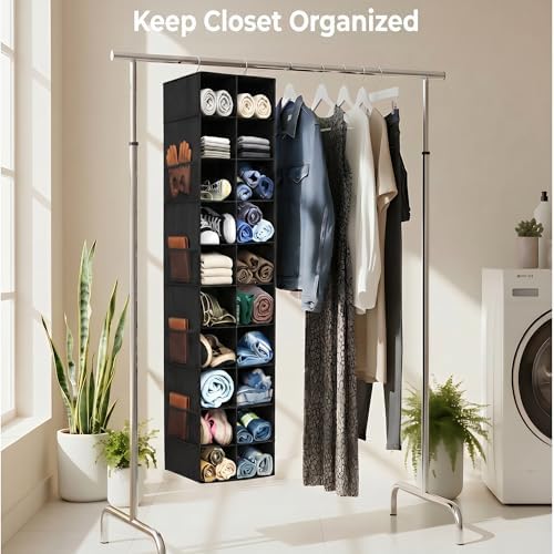 Hanging Shoe Organizer for Closet - 20 Extended Sections Closet Shoe Storage Rack with 8 Side Mesh Pockets, Foldable Shelves Holder for Clothes Shoes Shirts Jeans Hats - Image 4