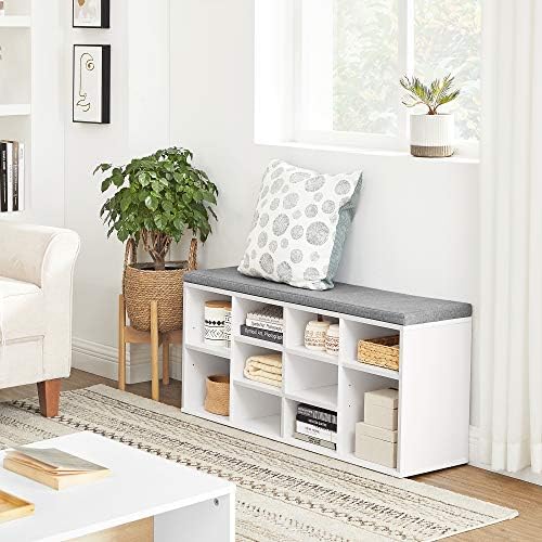 VASAGLE Shoe Bench with Cushion, 10 Compartments, 11.8 x 40.9 x 18.9 Inches - Image 4
