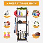 PLKOW Sports Equipment Storage for Garage, Indoor/Outdoor Sports Rack for Garage, Ball Storage Garage Organizer with Basket and Hooks,Toy/Sports Gear Storage - Image 5