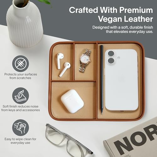 Nordik Leather Valet Tray - Medium EDC Tray - Sand Brown 9.5 x 7.9 in - Image 3