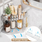 VITVITI 2 Tier Corner Bathroom Counter Organizer, Bathroom Countertop Organizer Storage for Sink, Plastic Makeup Organizer for Vanity Countertop Kitchen with Hooks, Clear - Image 3