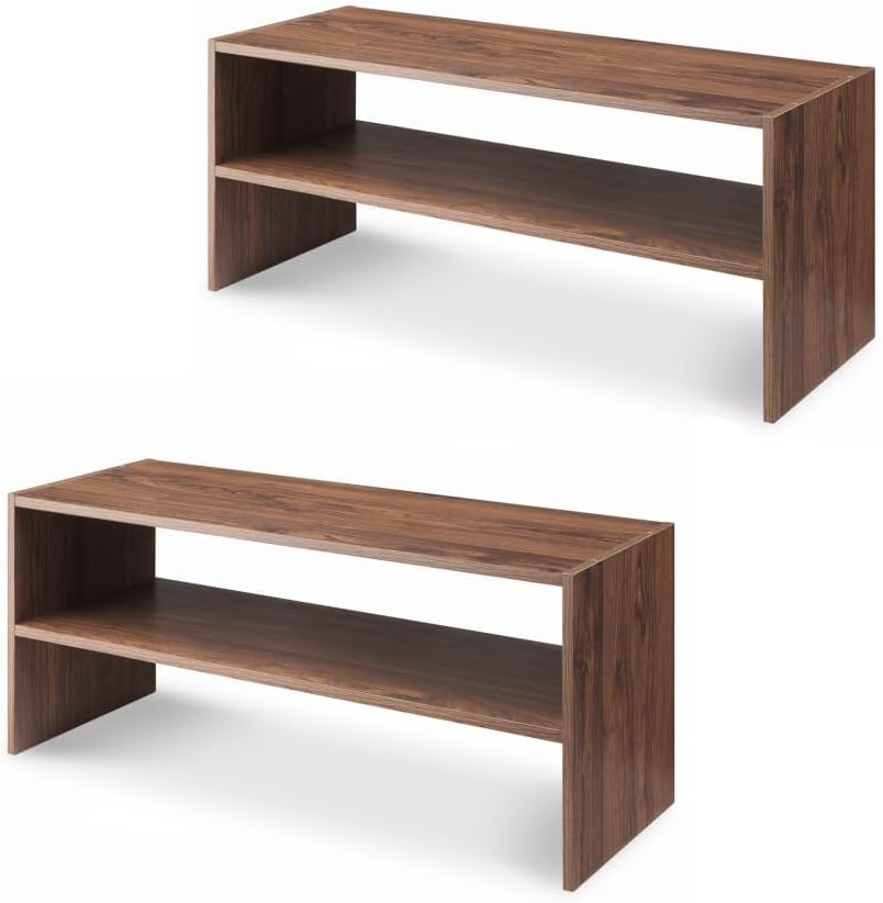 Whitmor Wood Stackable 2-Shelf Shoe Rack, Walnut, 31 inches，2 Pack by Whitmor