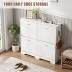 Nicetree Shoe Cabinet, 4 Flip Drawers Slim White Entryway Storage - Image 4
