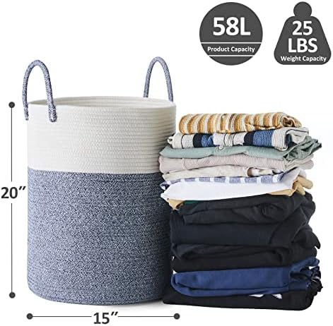 YOUDENOVA Cotton Laundry Hamper, 58L TALL Storage Basket-Blue - Image 2