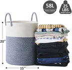 YOUDENOVA Cotton Laundry Hamper, 58L TALL Storage Basket-Blue - Image 2