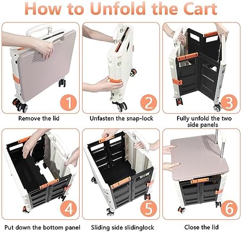 FELICON SELORSS Foldable Utility Cart Folding Portable Rolling Crate-White - Image 4