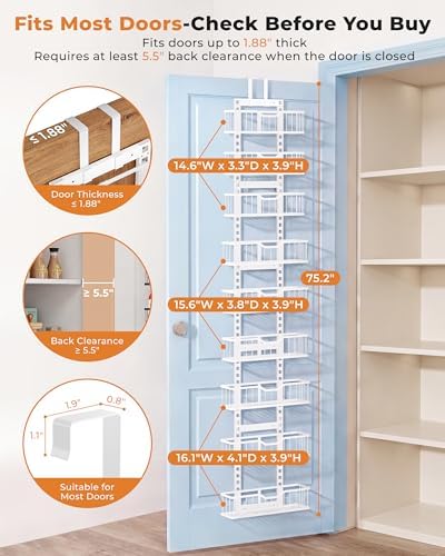 EVERIE Over the Door Pantry Organizer, 9-Tier Heavy Duty Door Storage Rack with Solid Bottom Baskets, Stable No-Bumping Design, Adjustable Hanging Shelves for Kitchen Pantry - Image 6