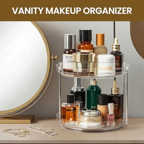 2 Set 2 Tier Non-Skid Acrylic Lazy Susan Organizer - Rotating Spice Rack - Turntable Spinning Organization for Kitchen, Pantry, Countertop, Closet, Bathroom, Vanity, Medicine Cabinet Organizing, 10'' - Image 6