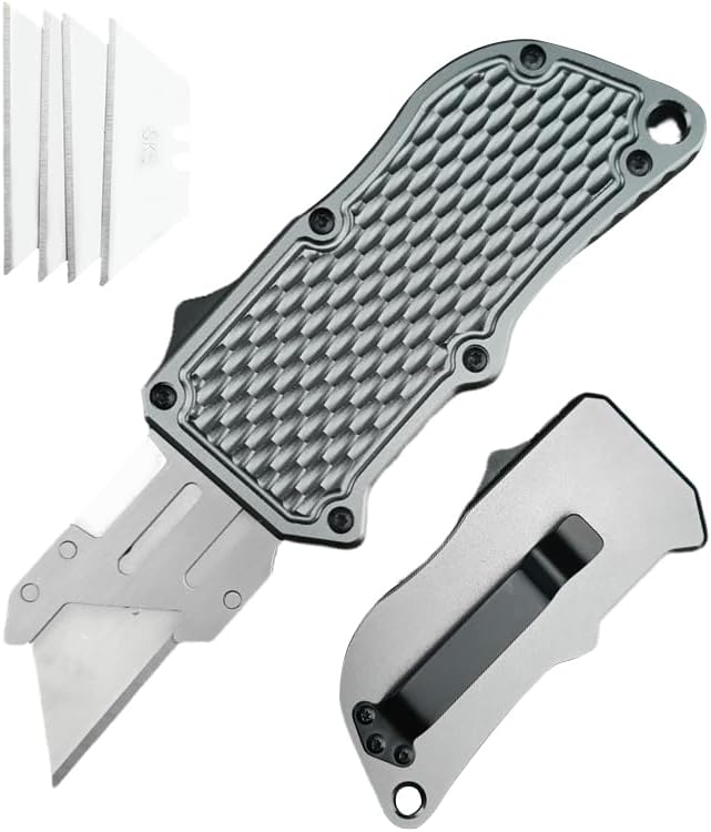 Retractable Box Cutters Utility Knife,Replaceable Blade Pocket Knife With Clip, With 5pcs Spare Blades,Lightweight Aluminum Handle for Outdoor And Indoor EDc, Camping & Survival by Unknown