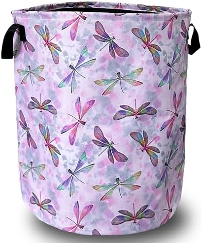 Watercolor Dragonfly Laundry Basket Oxford Cloth Foldable Hamper18.9x16.5In by SELIONLIKN
