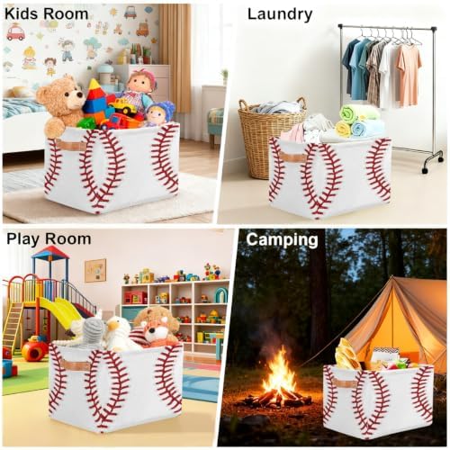 Baseball Storage Basket Toy Storage Bins Collapsible Cube Organizer - Image 5