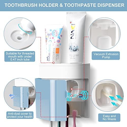 GFWARE Wall Toothbrush Holder and Toothpaste Dispenser with Cover, Blue - Image 3