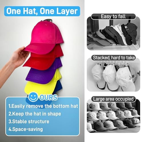 WPESI Hat Organizer for Baseball Caps 2Pack, Hat Rack for Wall with Strong Adhesive Hold up to 20 Hats (BLACK) - Image 2