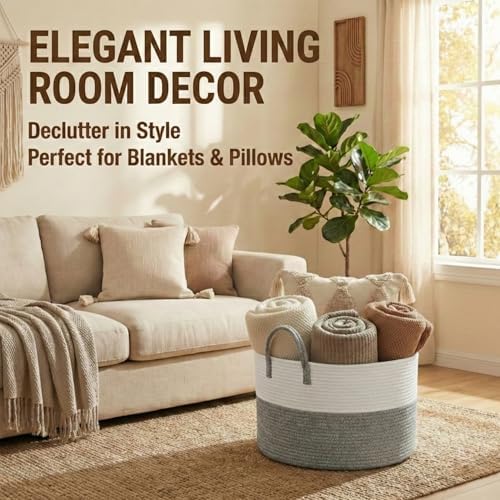 JMvicyroam 115L Extra Large Machine Washable Cotton Rope Blanket Basket - Image 2