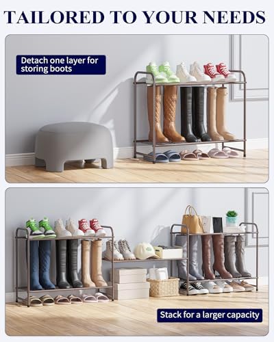 Kitsure Shoe Rack - Stainless Steel Shoe Organizer, Sturdy Shoe Rack for Closet and Front Door Entrance, Free Standing Shoe Shelf, Closet Organizers and Storage, 25.6" Wide - 3 Tier, Brown | Sturdy Shoe Rack for Closet and Entryway, Free Standing Shoe ... - Image 4