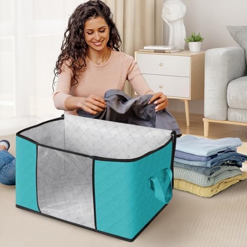 Fab totes 10 Pack Storage Bags for Clothes Blanket Storage Bins with Lids | Foldable Closet Organizers with Zippers,Window and Handles,Fabric Storage Bins for Sweater,Comforter,Bedding,Dorm essentials - Image 3
