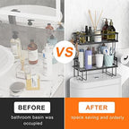 FLOLXNB Over The Toilet Storage Shelf, 2-Tier Bathroom Storage Organizer Upgrade Punch-Free Toliet Storage Shelf, Home Storage Rack with Hooks Shelf,Black - Image 3