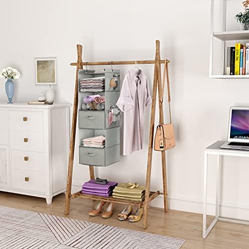 MAX Houser 5 Tier Shelf Hanging Closet Organizer, Cloth Hanging Shelf with 2 Sturdy Hooks for Storage, Foldable (Light Grey-D2) | Foldable Fabric Hanging Shelves for Closet, Cloth Hanging Shelves with 2 sturdy hanging hooks, Small Space Saver - Image 2