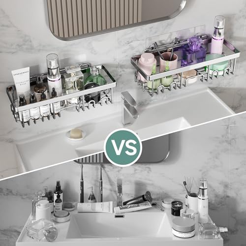 Veken Shower Caddy 5-Pack, Bathroom Organizers and Storage Shelves, Silver - Image 5