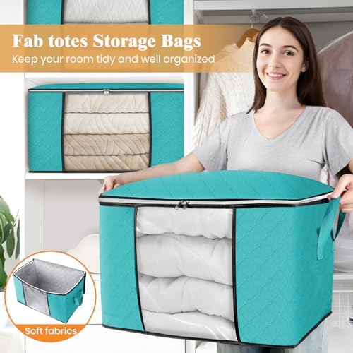 Fab totes 90L Clothes Storage, Foldable Thick Fabric Blanket Storage Bags | Foldable Containers with Zippers,Window and Handles for Organizing Bedroom, Closet, Comforter, Bedding,Dorm essentials - Image 5