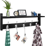 Homode Coat Rack Wall Mount with Shelf, 24" Long Entryway Shelf with Hooks Underneath, Wooden Coat Hanger for Hanging Hats, Bathroom Towels, Clothes, Black by Homode