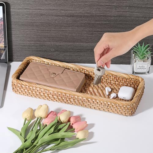 Hipiwe 15.8" Rattan Bathroom Basket Tray for Long Back of Toilet Tank Top - Image 3
