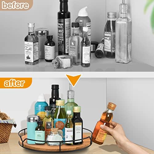 Lazy Susan Turntable Organizer for Cabinet Pantry Kitchen Countertop Refrigerator Cupboard, Pine Wood (Carbonized Black, 12“) - Image 7