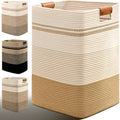 Laundry Hamper, 95L Tall Laundry Basket with Leather Handles, Rectangle Large Clothes Hamper for Organizing, Cotton Woven Laundry Baskets Storage Hampers for Bedroom, Nursery, Living Room by Degeyoyo