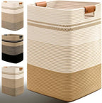 Laundry Hamper, 95L Tall Laundry Basket with Leather Handles, Rectangle Large Clothes Hamper for Organizing, Cotton Woven Laundry Baskets Storage Hampers for Bedroom, Nursery, Living Room by Degeyoyo