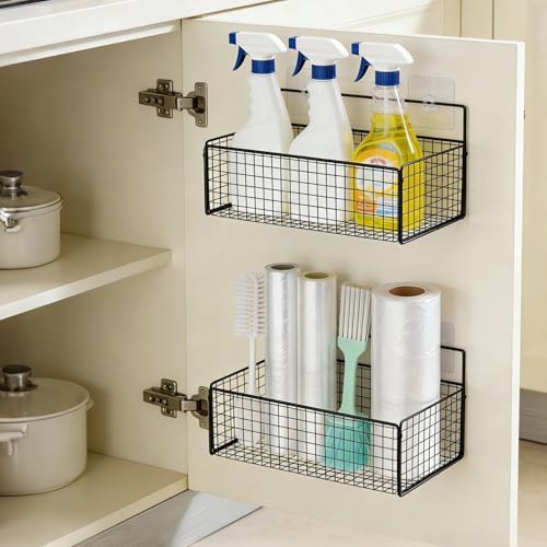 3 Pack Self Adhesive Cabinet Door Organizer - Metal Inside Cabinet Lid Storage Holder Wall Mounted Pantry Door Caddy for Kitchen Bathroom Pantry Under Sink - Image 6