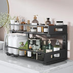 2 Packs 21IN Depth Under Sink Organizer, 2-Tier Pull Out Cabinet Organizer With Smooth Circular Rail, Large Capacity Metal Mesh Sliding Drawers For Bathroom& Kitchen Storage,Height Adjustable-Black - Image 6
