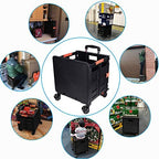 Foldable Utility Cart Folding Portable Rolling Crate Handcart Shopping Trolley Wheel Box with Lid Wear-Resistant Noiseless 360°Rotate Wheel for Travel Shopping Moving Storage Office Use (Black) - Image 6