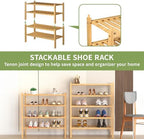 ROMGUAR CRAFT 4 Tier (Thick) Bamboo Shoe Rack for Closet Free Standing Wood Shoe Shelf for Entryway Small Space Stackable 27"x12"x28" (Natural) - Image 4