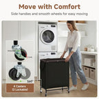 StorageWorks 2 Section Laundry Hamper, 100L Black Sorter Cart with Wheels - Image 3