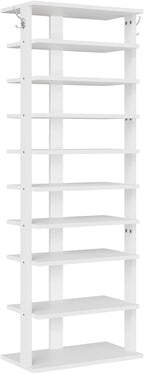 HOOBRO 10 Tiers Vertical Shoe Rack, Wooden Shoe Storage Organizer with Hooks, Narrow Shoe Tower for 20 Pairs, Space Saving, for Entryway, Living Room, Bedroom, White WT140XJ01 - Image 9
