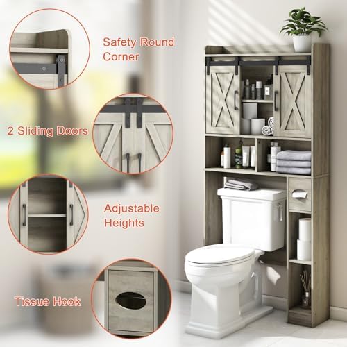 Vabches Over The Toilet Storage Cabinet with Sliding Doors, Grey - Image 6