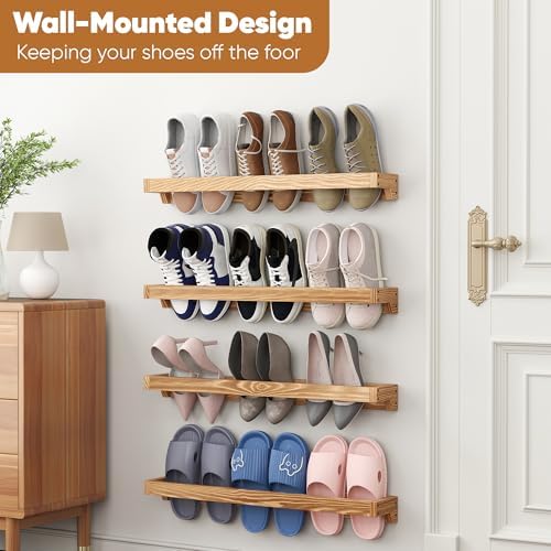 Nisorpa 30 Inch Rustic Burnt Wood Hanging Shoe Rack, Set of 4 - Image 5