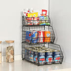 3-Tier Fruit Basket for Kitchen Counter, Stackable Wire Baskets Wall, Potato and Onion Storage Bins, Pantry Organizers, Pantry Storge and Storage for Potato, Onion, Produce, Fruit, Vegetable, Snack - Image 6