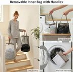 efluky Double Laundry Hamper with Lid and 2 Removable Bags, Brown - Image 3