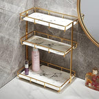 Bathroom Organizer Countertop Perfume Organizer Makeup Organizer Cosmetics Storage Display Rack Vanity Tray Dresser Stainless Steel Gold Shelf White Marble Ceramic Tray by Dobbyby