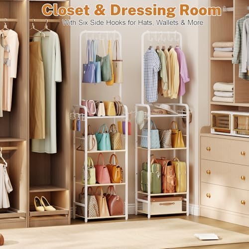 5-Tier Large Purse Organizer for Closet with 5 Purse Hanger,6 Side Hooks - Image 3