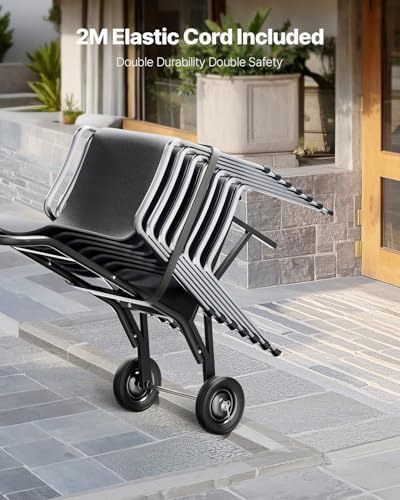 VEVOR Folding Chair Rack, 150 LBS Capacity, Heavy-Duty Chair Cart for Stacking 10 Chairs, Multi-Function Metal Chair Storage Dolly with Rubber Wheels, Push-Style Chair Holder, Matte Black - Image 5